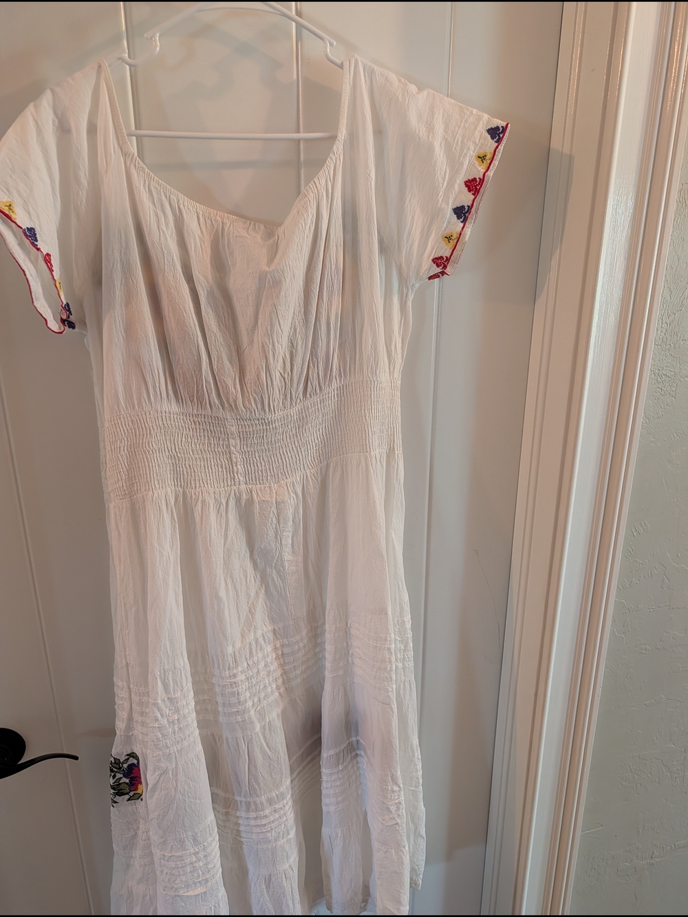 White Embroidered Sunflower Peasant Dress - Picture 2 of 4
